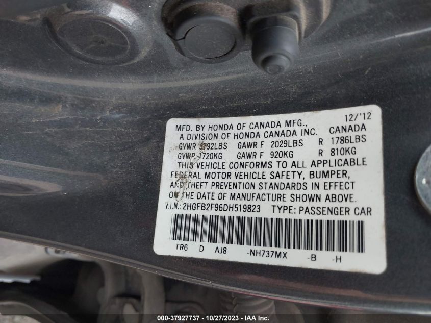 2013 HONDA CIVIC SDN EX-L 2HGFB2F96DH519823