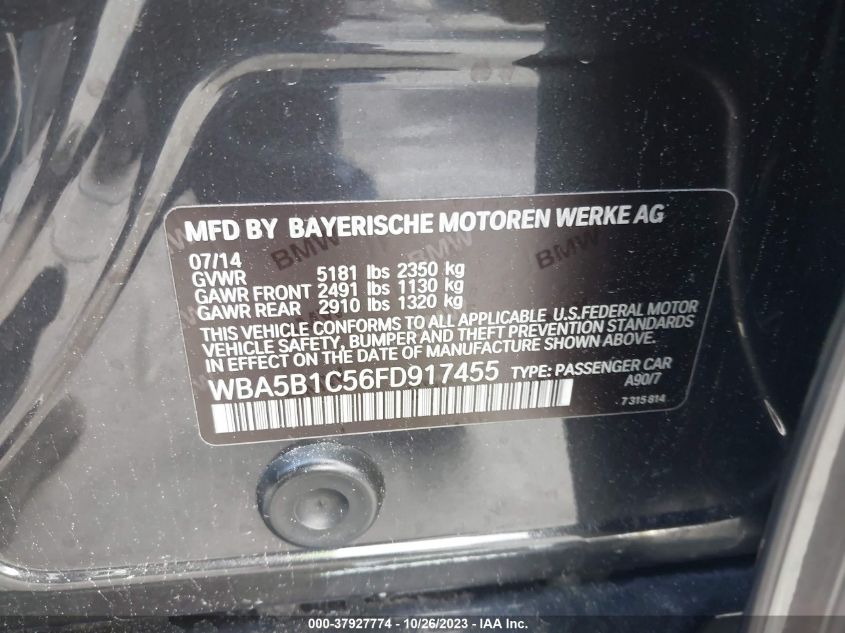 2015 BMW 5 SERIES 535I WBA5B1C56FD917455