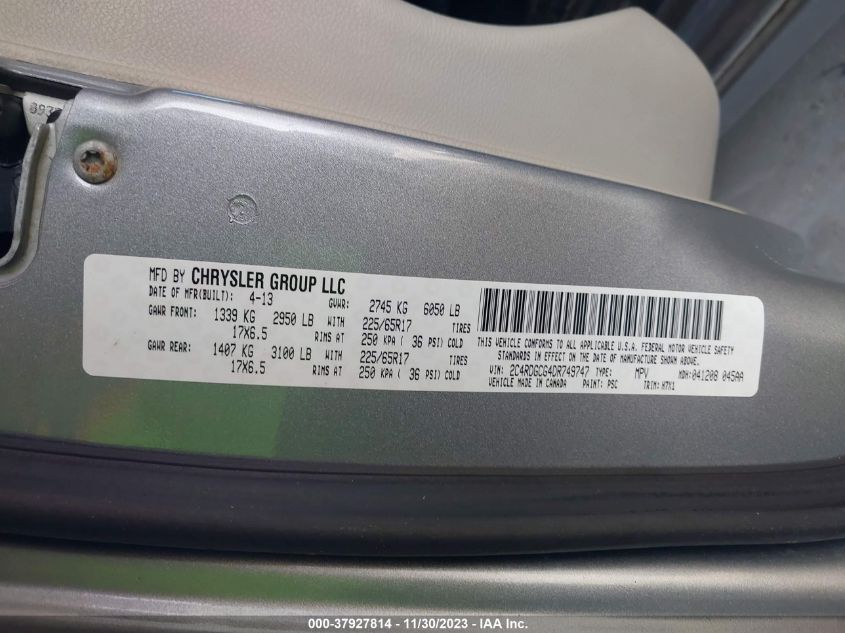 2013 DODGE GRAND CARAVAN SXT - 2C4RDGCG4DR749747
