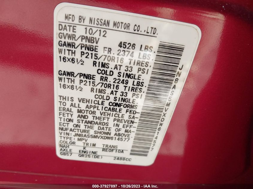 2013 NISSAN ROGUE S - JN8AS5MVXDW614577