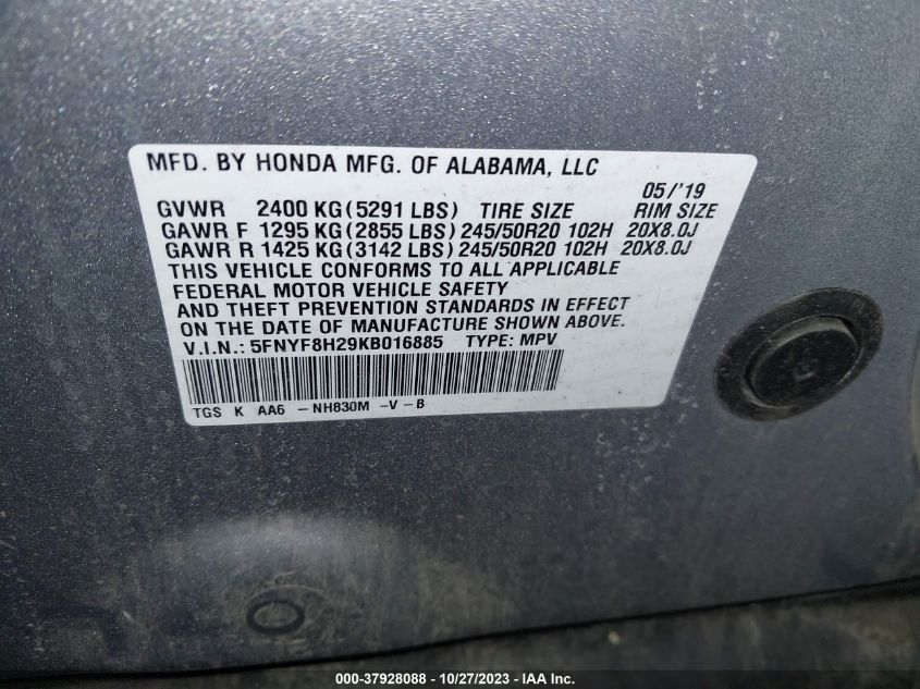 2019 HONDA PASSPORT SPORT - 5FNYF8H29KB016885
