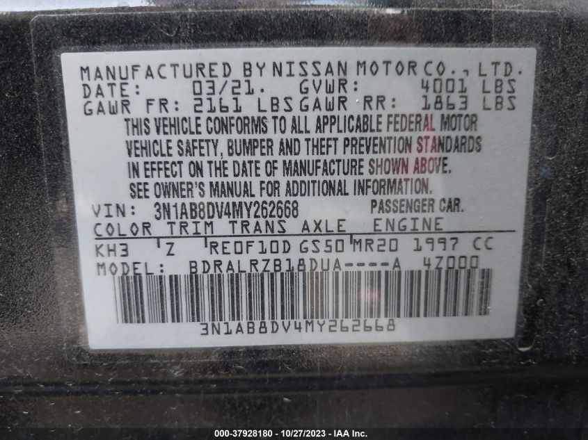 2021 NISSAN SENTRA SR - 3N1AB8DV4MY262668