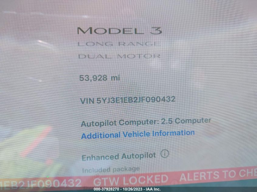 2018 TESLA MODEL 3 LONG RANGE - 5YJ3E1EB2JF090432