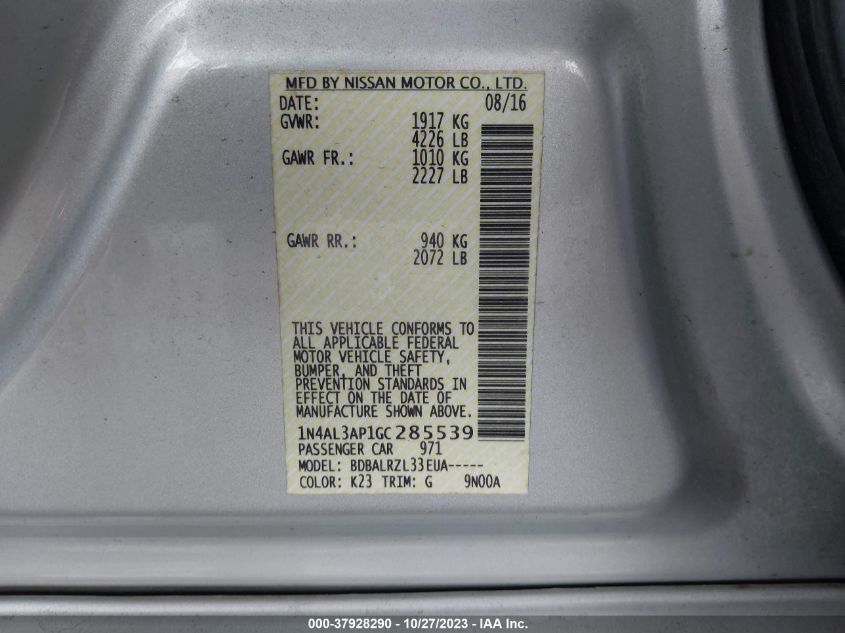 2016 NISSAN ALTIMA 2.5/S/SV/SL/SR - 1N4AL3AP1GC285539