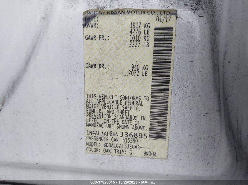 2017 NISSAN ALTIMA 2.5/S/SV/SL/SR - 1N4AL3AP8HN336895