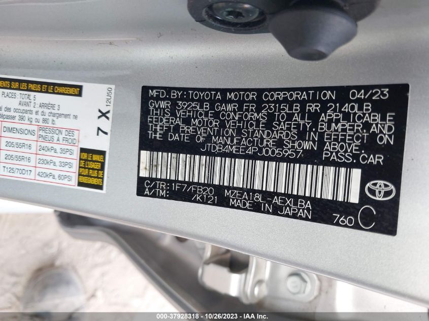 2023 TOYOTA COROLLA LE - JTDB4MEE4PJ005957