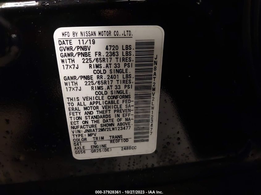 2020 NISSAN ROGUE SV - JN8AT2MV2LW123477