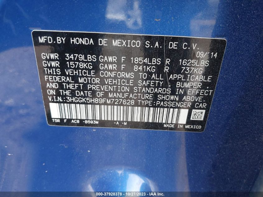 2015 HONDA FIT EX-L/EX - 3HGGK5H89FM727628