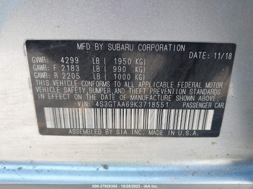 2019 SUBARU IMPREZA - 4S3GTAA69K3718551