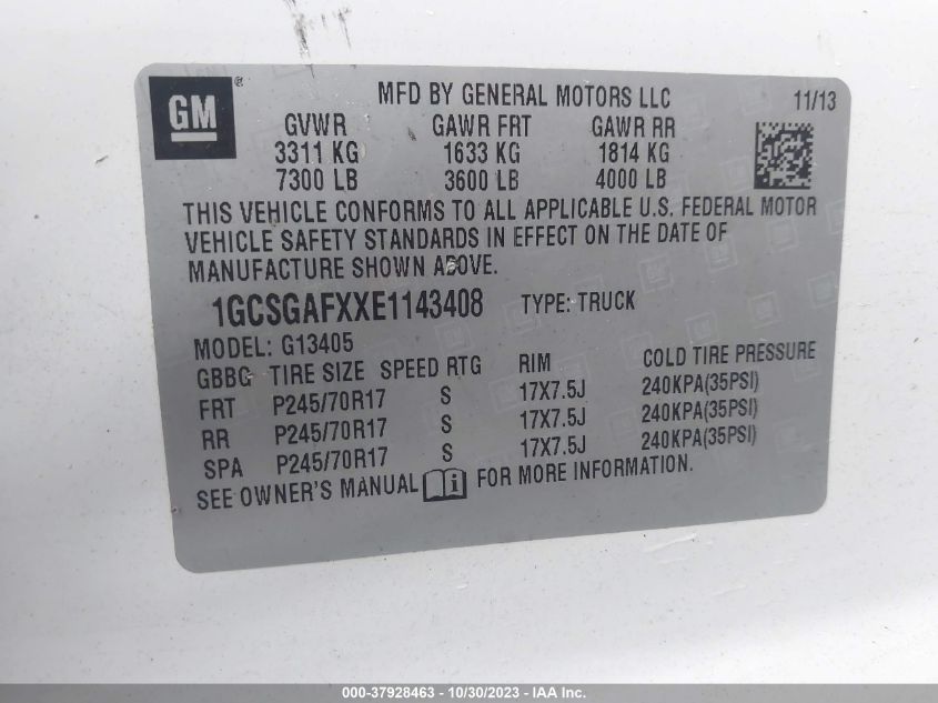 2014 CHEVROLET EXPRESS CARGO VAN 1GCSGAFXXE1143408