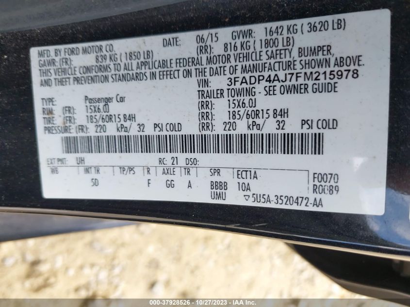 2015 FORD FIESTA S - 3FADP4AJ7FM215978