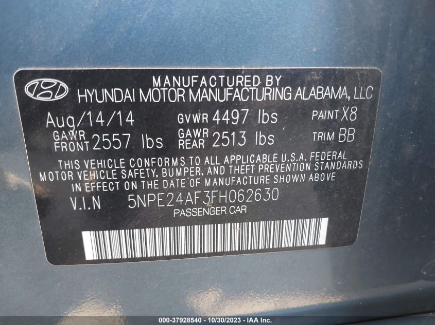 2015 HYUNDAI SONATA 2.4L SE - 5NPE24AF3FH062630