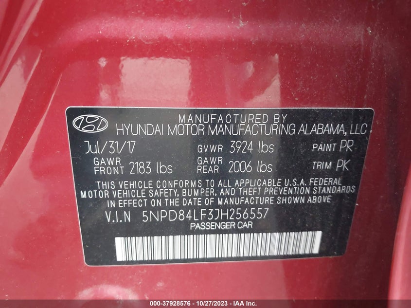 VIN 5NPD84LF3JH256557 2018 HYUNDAI ELANTRA SEL/VALUE/LIMITED