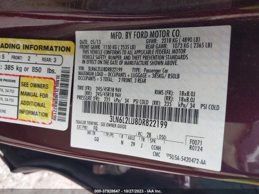 2013 LINCOLN MKZ HYBRID - 3LN6L2LU8DR822199