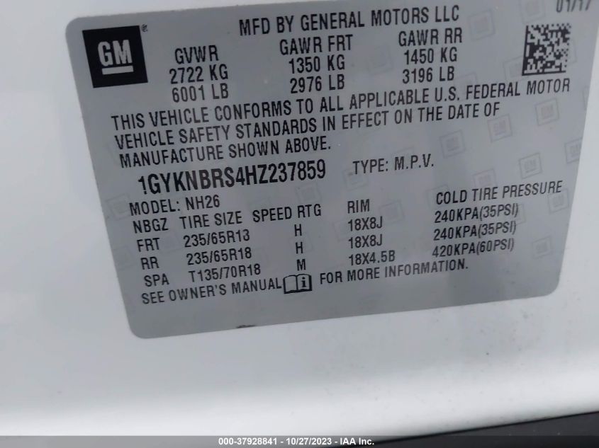 2017 CADILLAC XT5 LUXURY FWD - 1GYKNBRS4HZ237859