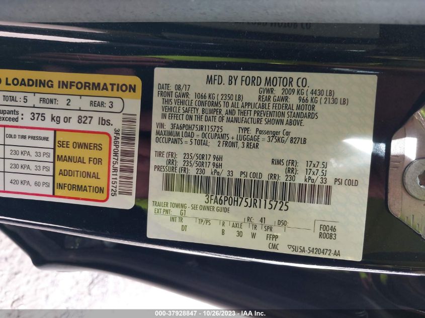 2018 FORD FUSION SE - 3FA6P0H75JR115725