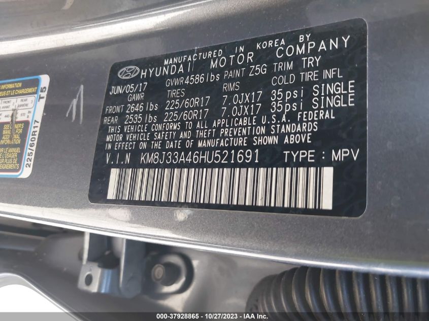 2017 HYUNDAI TUCSON SE PLUS - KM8J33A46HU521691