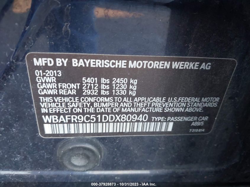 2013 BMW 550I - WBAFR9C51DDX80940