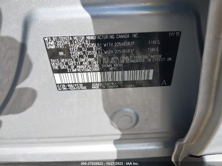 2016 TOYOTA RAV4 XLE - 2T3WFREV5GW239681