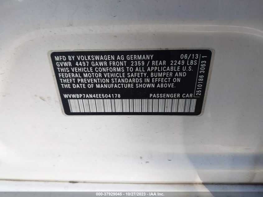 2014 VOLKSWAGEN CC SPORT - WVWBP7AN4EE504178