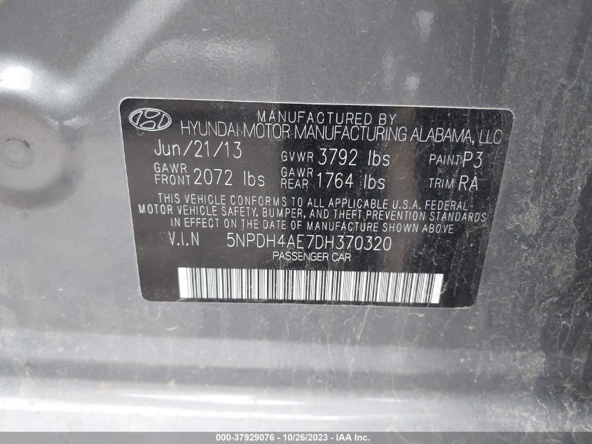 2013 HYUNDAI ELANTRA LIMITED - 5NPDH4AE7DH370320