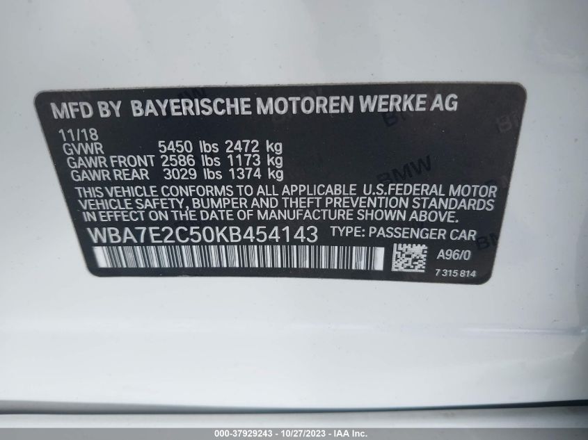2019 BMW 740I - WBA7E2C50KB454143
