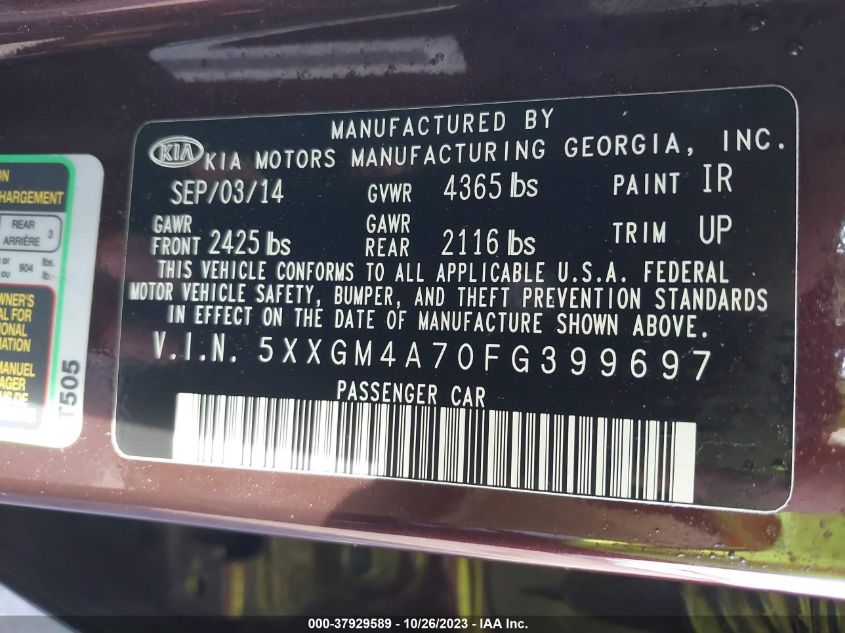2015 KIA OPTIMA LX - 5XXGM4A70FG399697