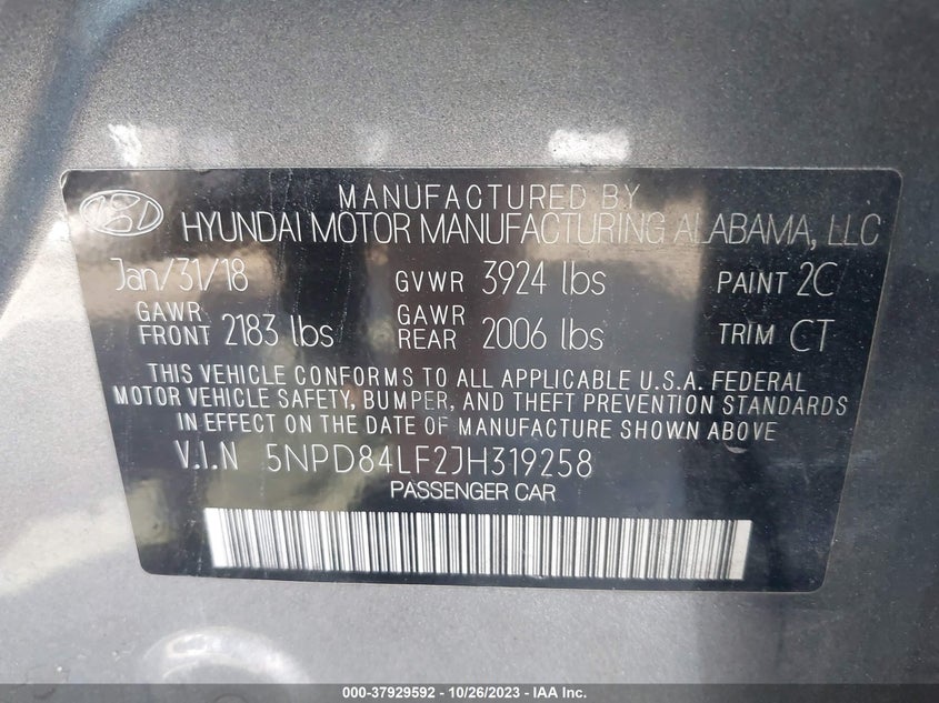 VIN 5NPD84LF2JH319258 2018 HYUNDAI ELANTRA VALUE EDITION