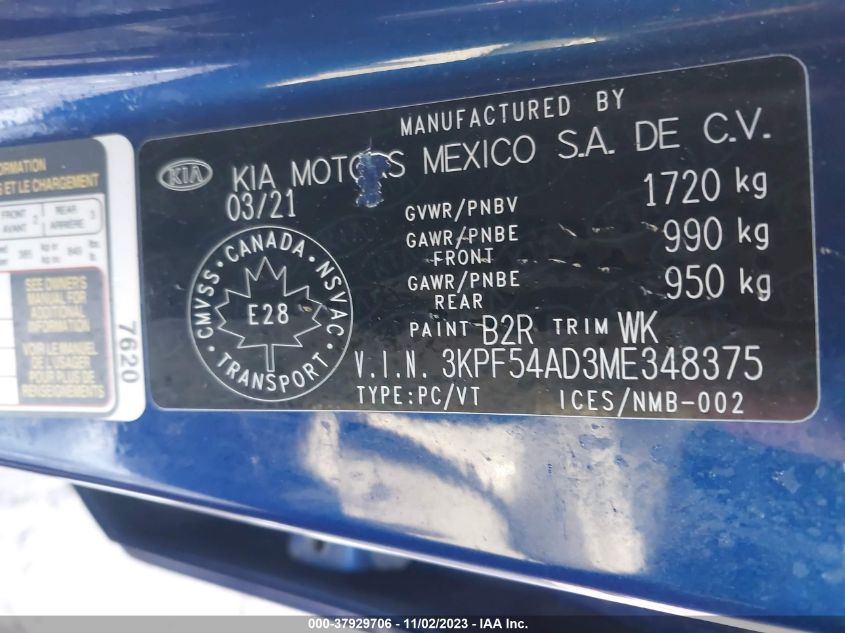 2021 KIA FORTE EX - 3KPF54AD3ME348375