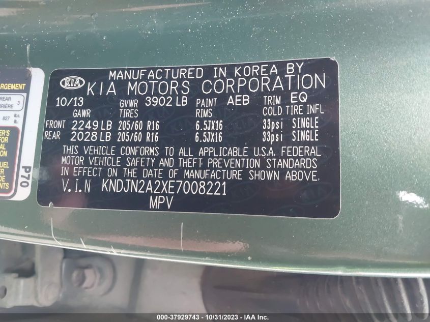 2014 KIA SOUL BASE - KNDJN2A2XE7008221