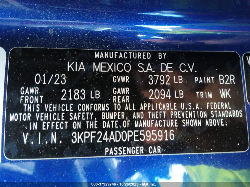 VIN 3KPF24AD0PE595916 2023 KIA FORTE LXS
