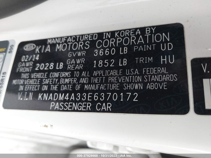 2014 KIA RIO LX - KNADM4A33E6370172
