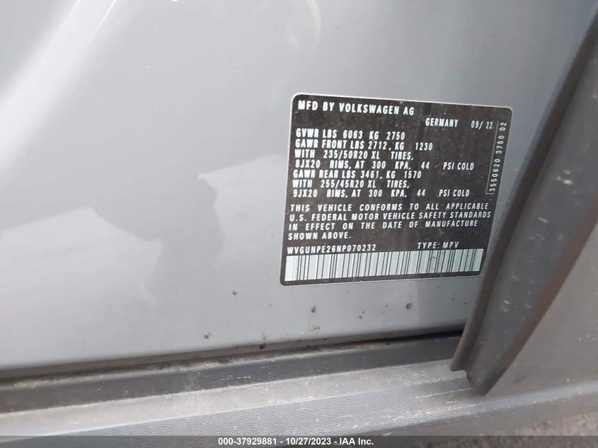 2022 VOLKSWAGEN ID.4 UNKNOWN SPECS(VIN: WVGUNPE26NP070232