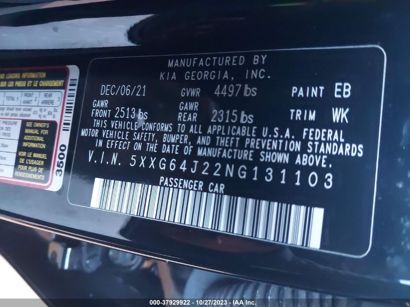 2022 KIA K5 GT-LINE - 5XXG64J22NG131103