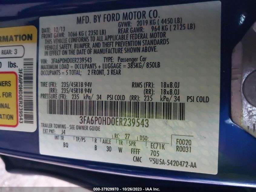 2014 FORD FUSION SE - 3FA6P0HD0ER239543