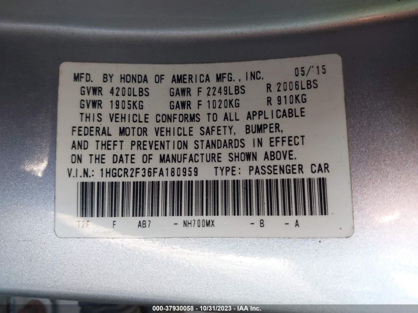 2015 HONDA ACCORD SEDAN LX - 1HGCR2F36FA180959