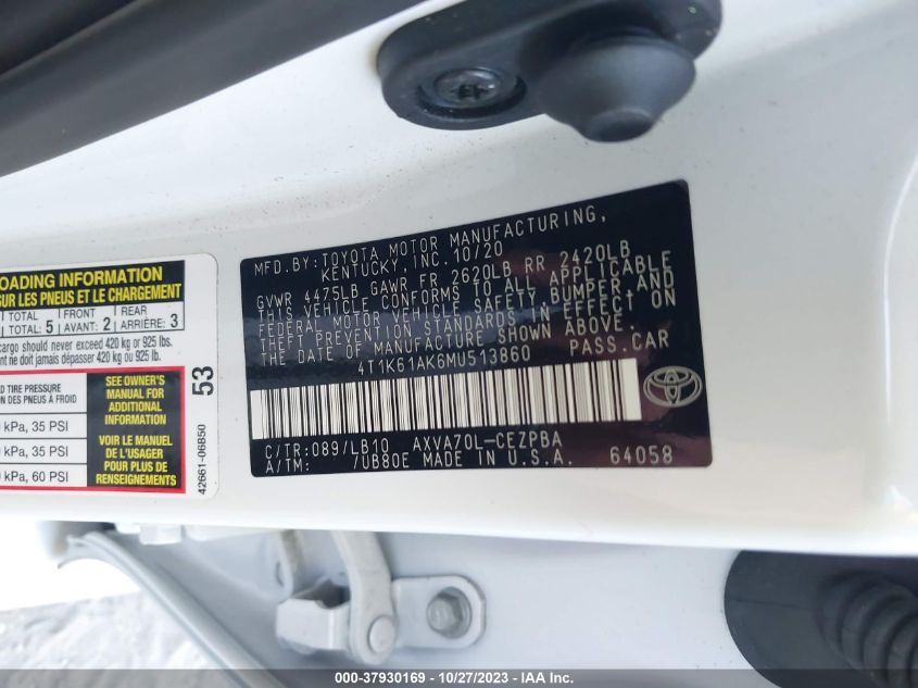 2021 TOYOTA CAMRY XSE - 4T1K61AK6MU513860