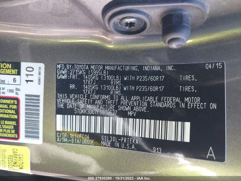 2015 TOYOTA SIENNA LE - 5TDKK3DC7FS610637
