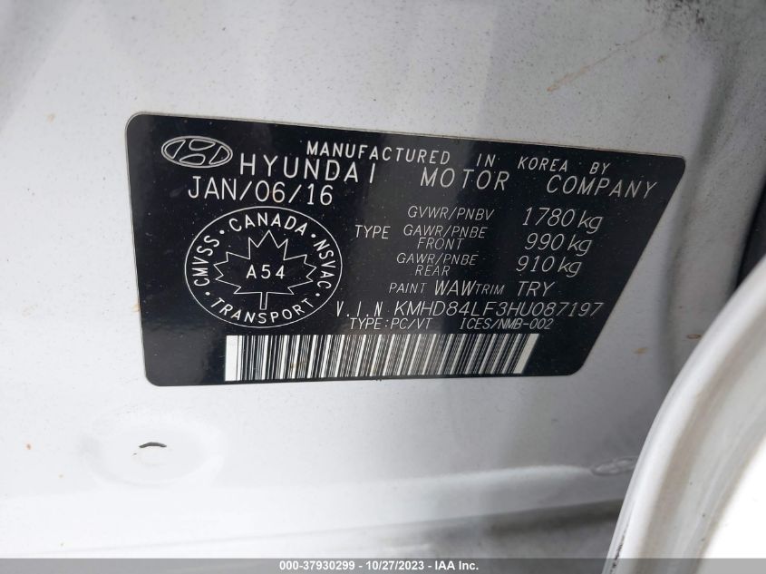 2017 HYUNDAI ELANTRA SE/VALUE/LIMITED - KMHD84LF3HU087197