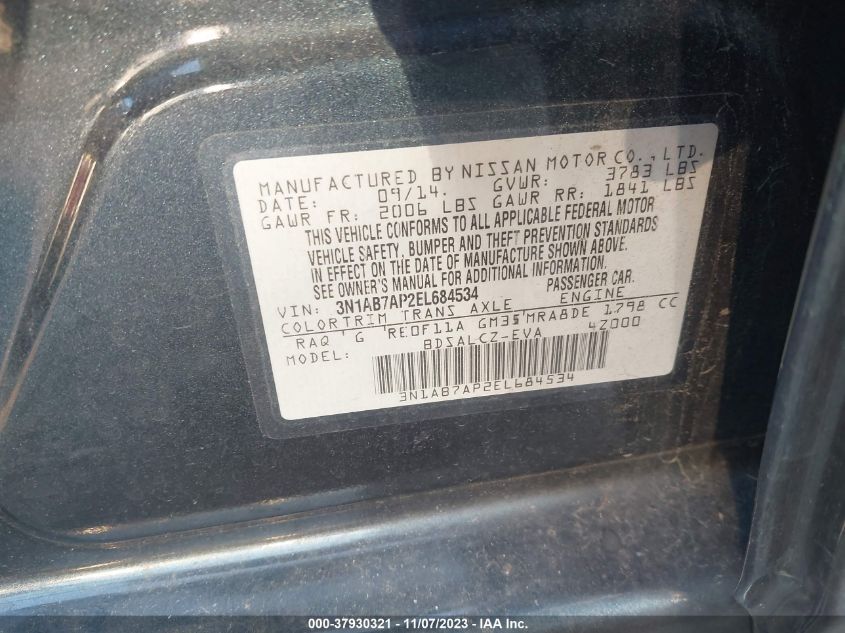 2014 NISSAN SENTRA S - 3N1AB7AP2EL684534