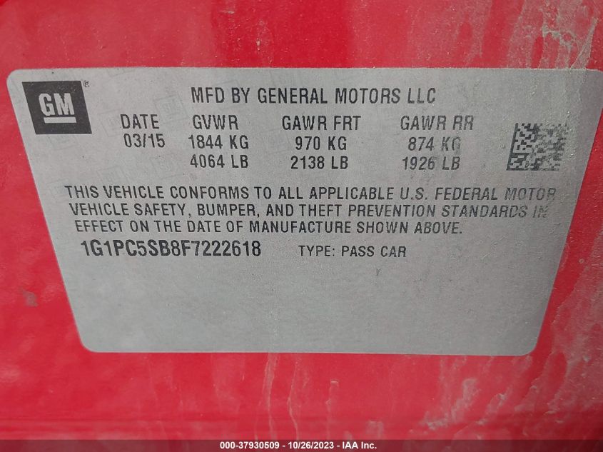 2015 CHEVROLET CRUZE LT - 1G1PC5SB8F7222618