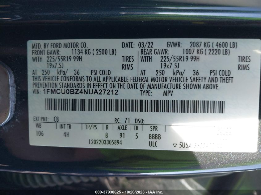 2022 FORD ESCAPE SE HYBRID - 1FMCU0BZ4NUA27212