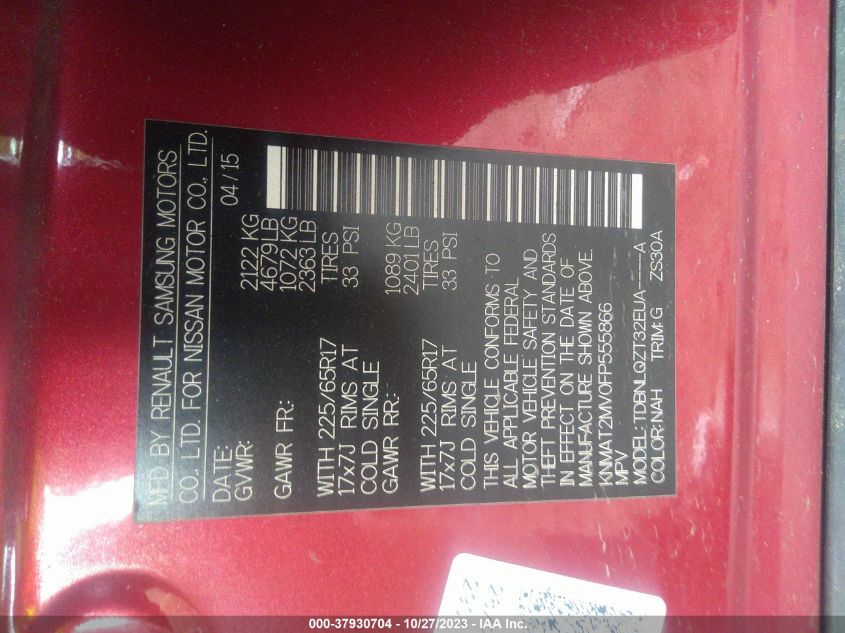 2015 NISSAN ROGUE SV - KNMAT2MV0FP555866