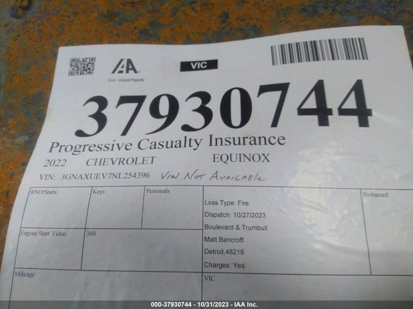 2022 CHEVROLET EQUINOX LT - 3GNAXUEV7NL254396