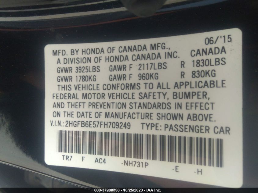2015 HONDA CIVIC SI - 2HGFB6E57FH709249