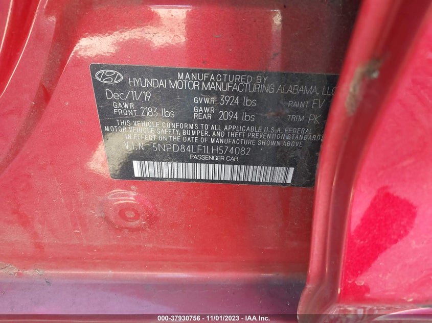 VIN 5NPD84LF1LH574082 2020 HYUNDAI ELANTRA SEL