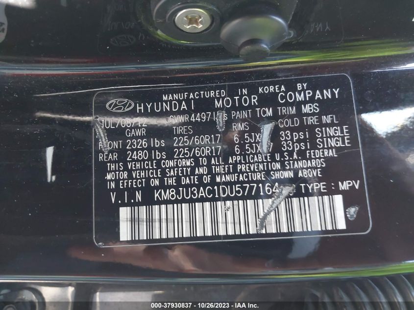 2013 HYUNDAI TUCSON GLS - KM8JU3AC1DU577164