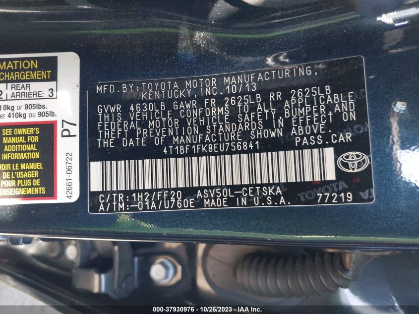 2014 TOYOTA CAMRY L/LE/XLE/SE/SE SPORT - 4T1BF1FK8EU756841