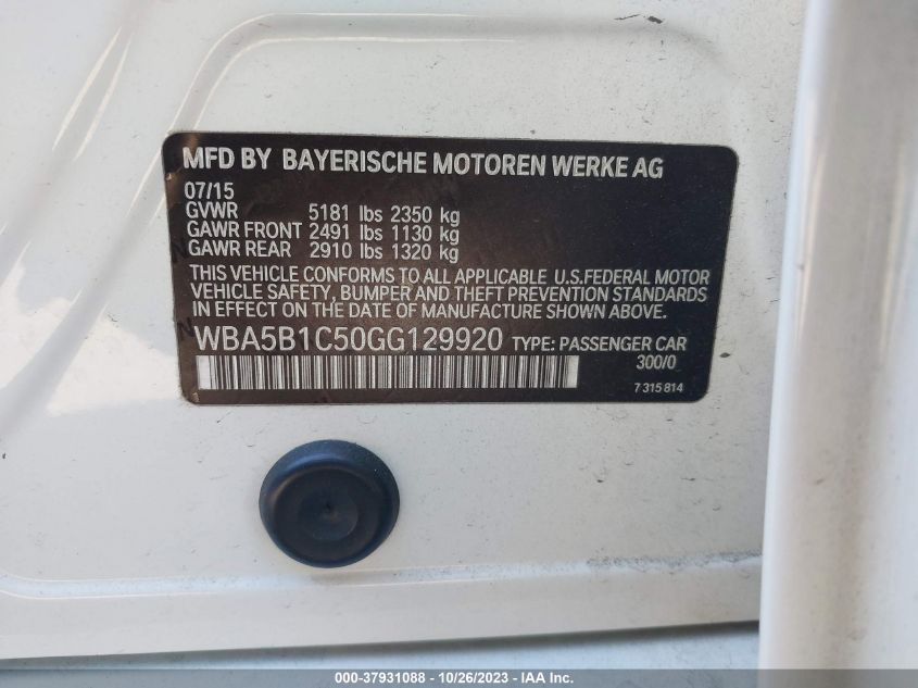 2016 BMW 535I - WBA5B1C50GG129920