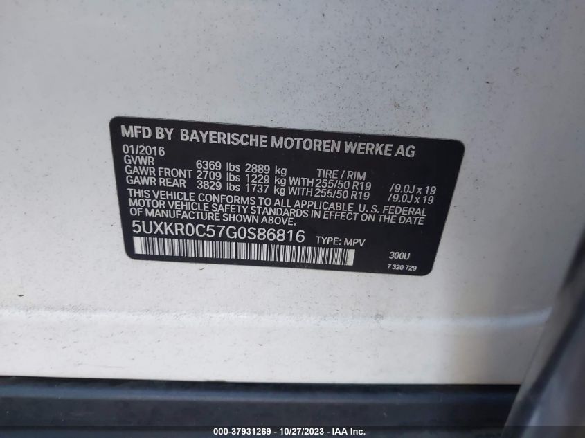 2016 BMW X5 XDRIVE35I - 5UXKR0C57G0S86816